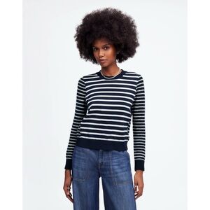 NWT Madewell Mixed-Yarn Striped Sweater Navy Blue Cream Stripe Cotton Alpaca